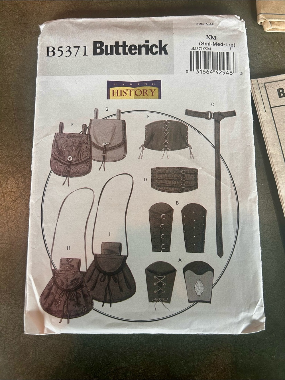 Butterick B5371 Renaissance Corset Bracers Belt Pouch Pattern Size XM Uncut